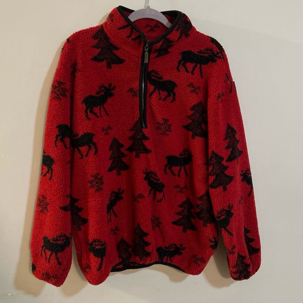 Avalanche Wear Women's L Deep Pile 1/2 Zip Pullover Red Sherpa Fleece USA Made